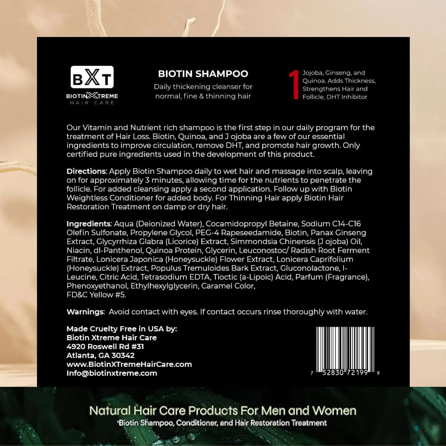 Biotin X Treme Hair Natural Shampoo | Color-Safe, DHT Blocker & Sulfate-Free (8 oz)