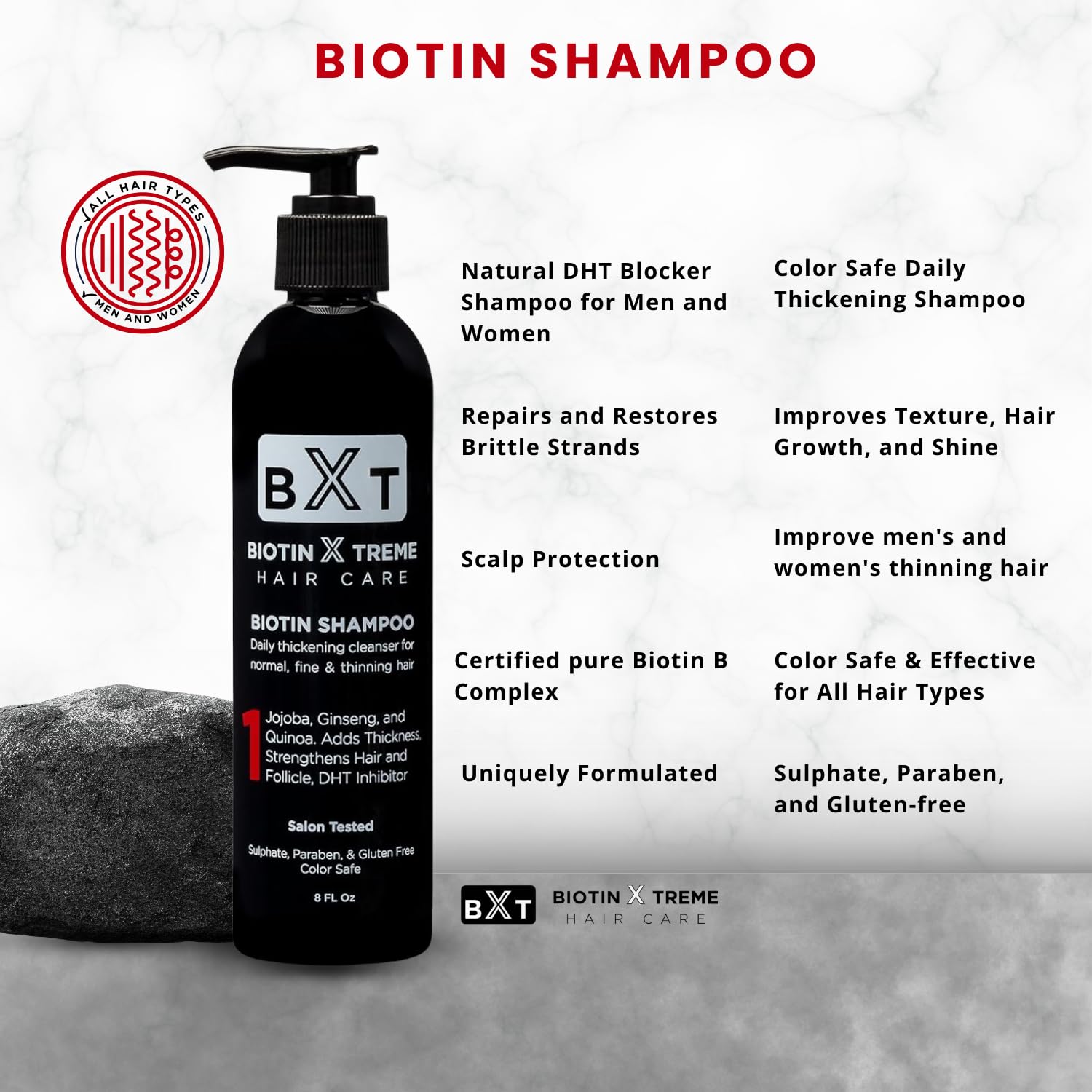 Biotin X Treme Hair Natural Shampoo | Color-Safe, DHT Blocker & Sulfate-Free (8 oz)