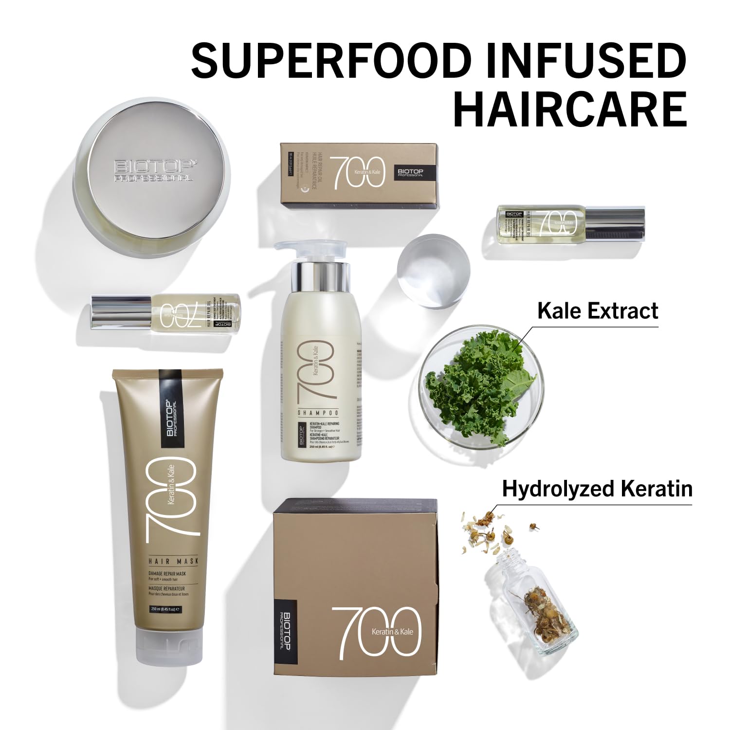 Biotop Professional 700 Keratin + Kale Shampoo – Damaged Hair Repair, Frizz Control, 8.45 oz