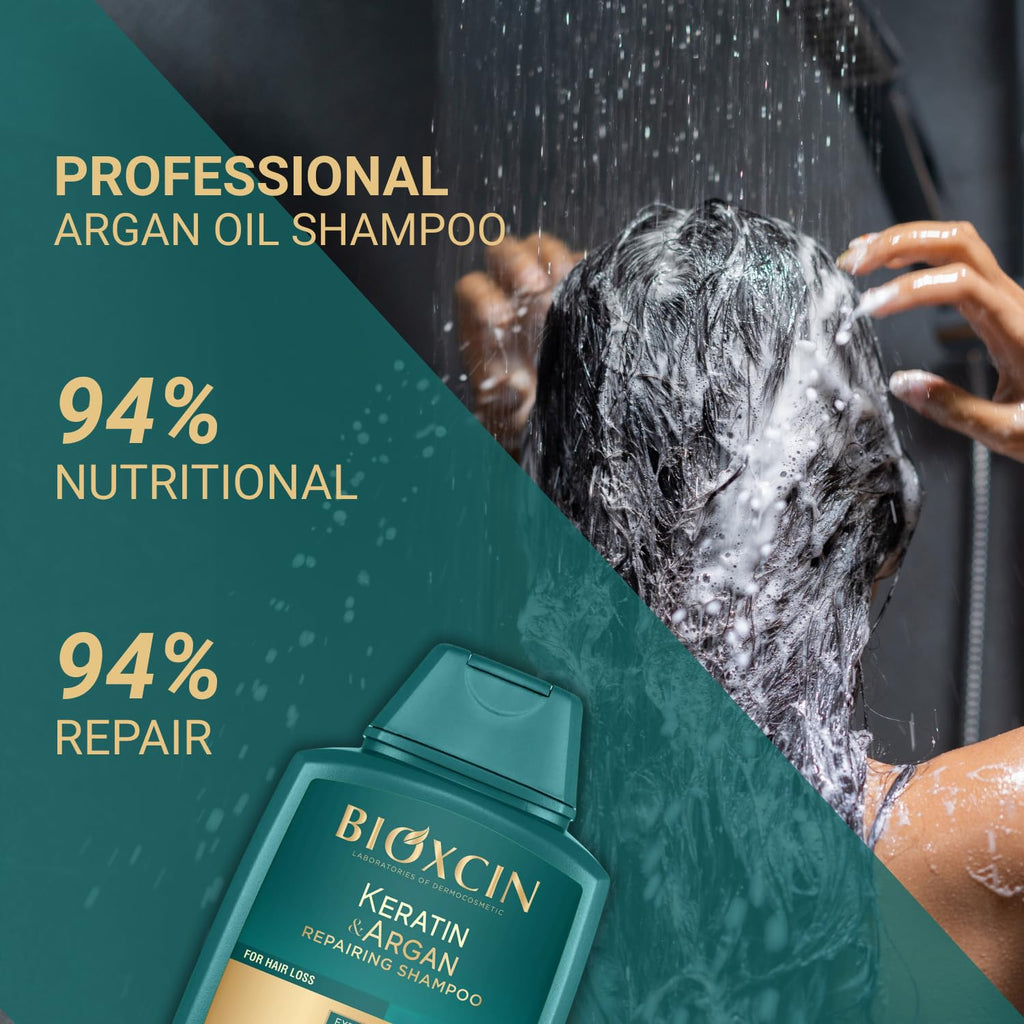 BIOXCIN Keratin & Argan Repair Shampoo – Bond Repair, Anti-Hair Loss & Growth Support, Sulfate-Free, 3 x 300 ml