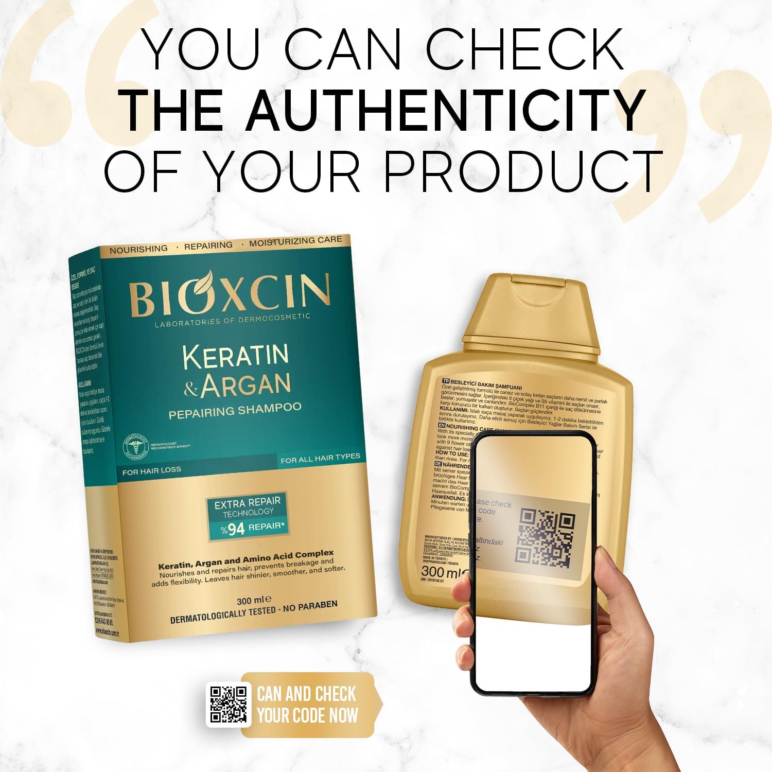 BIOXCIN Keratin & Argan Repair Shampoo – Bond Repair, Anti-Hair Loss & Growth Support, Sulfate-Free, 3 x 300 ml