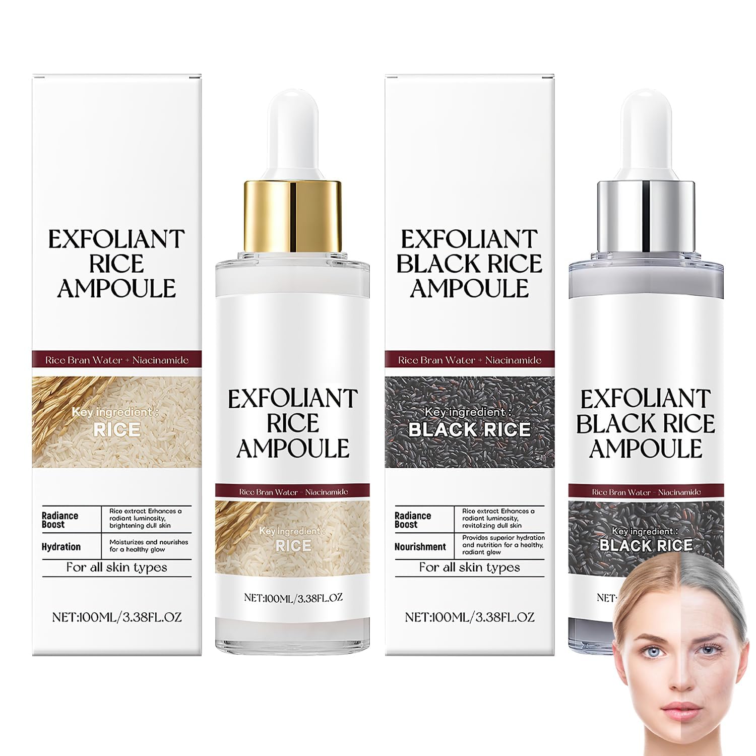 Birunwer Rice Exfoliant Ampoule Duo – Black & White Rice Peel (2x100ml)