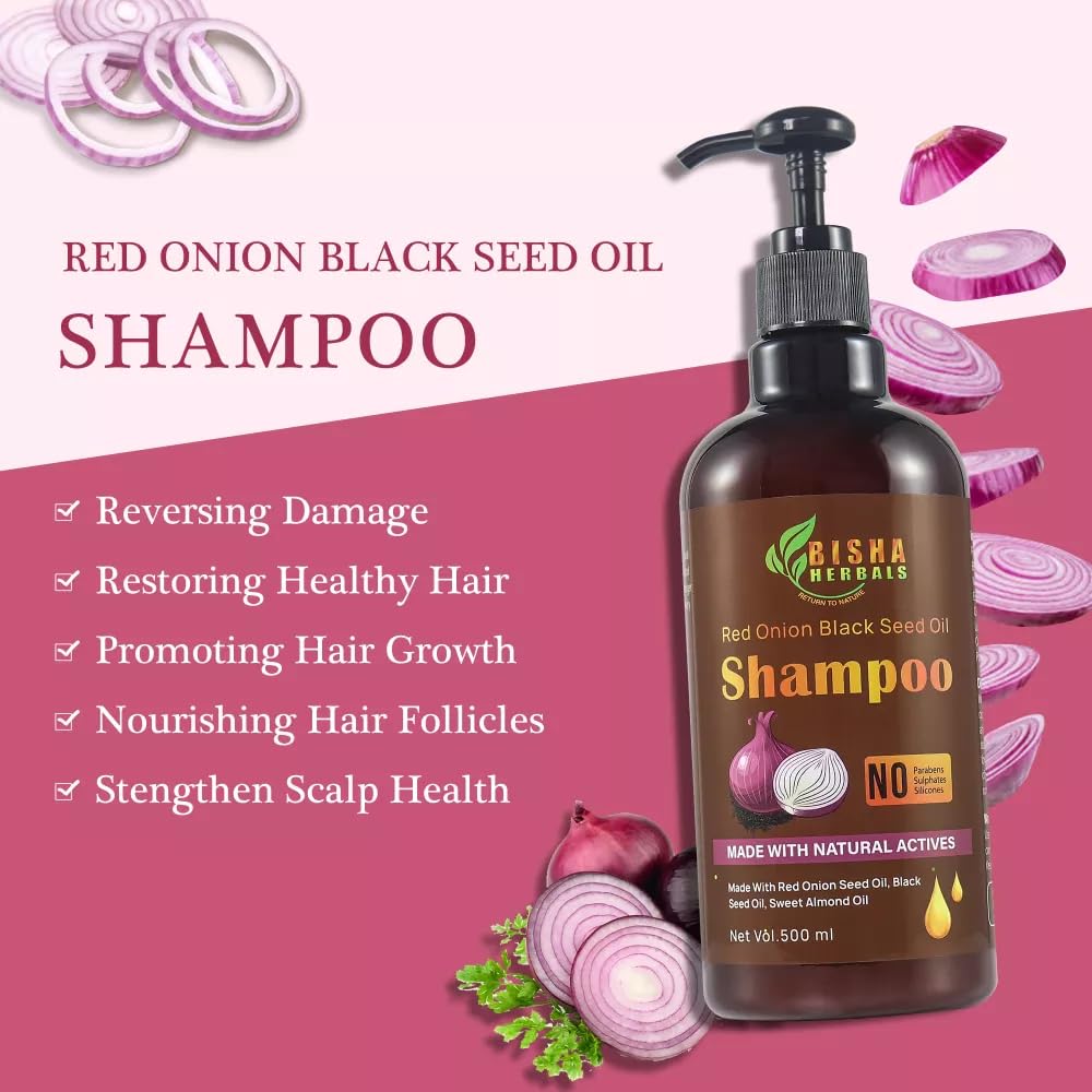 Bisha Herbals SHAMPOO with Red Onion & Black Seed Oil – Natural, Sulfate-free, Paraben-free for All Hair Types