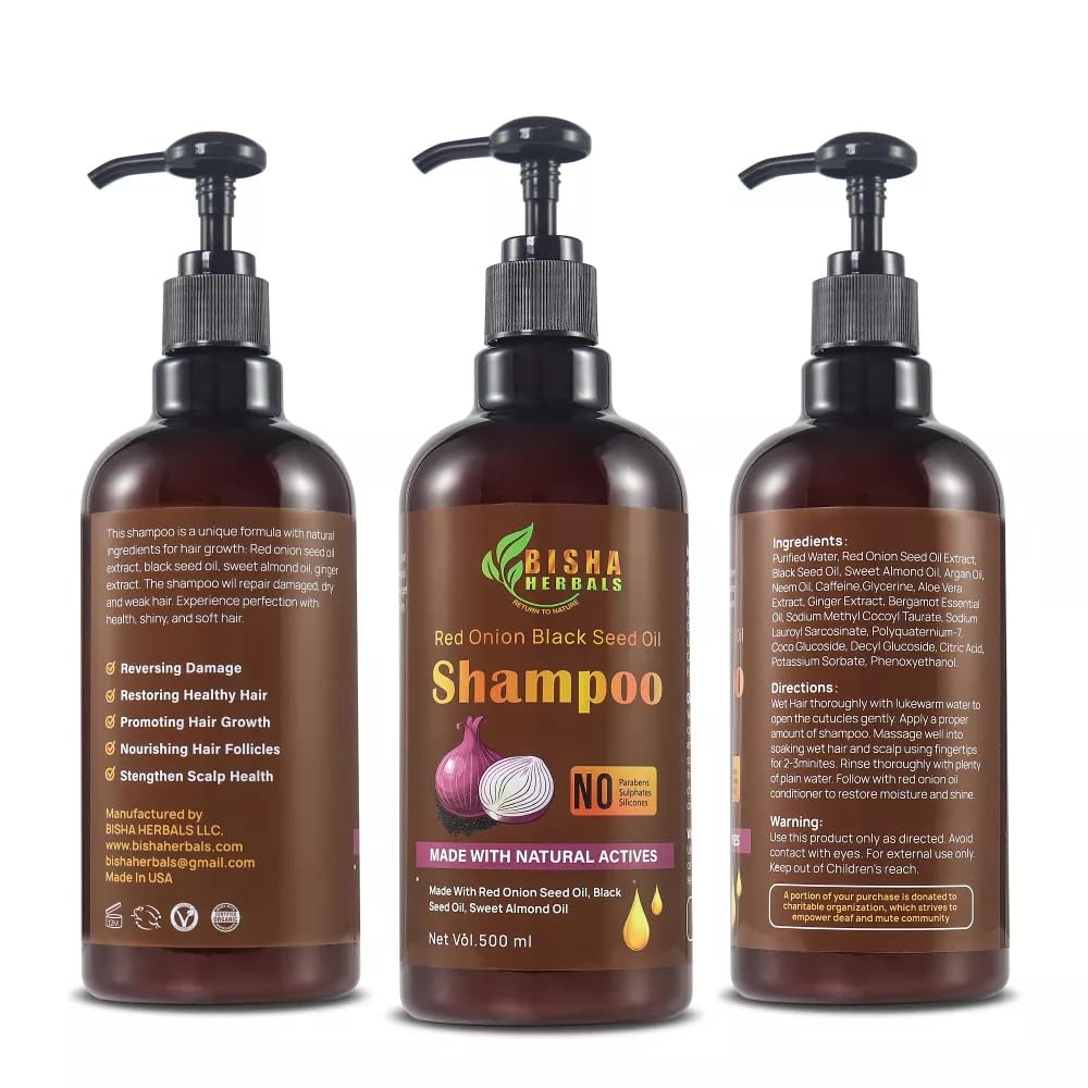 Bisha Herbals SHAMPOO with Red Onion & Black Seed Oil – Natural, Sulfate-free, Paraben-free for All Hair Types