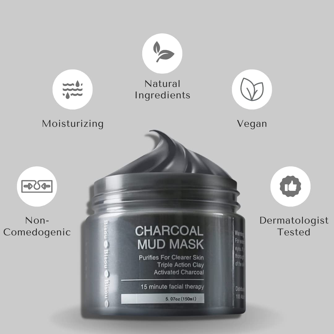 Bisou Bisou Bisou Clay, Dead Sea Mud & Charcoal Gel Face Mask Trio – Deep Cleansing & pH Balanced