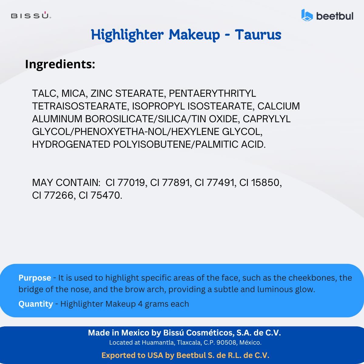 Bissú Powder Highlighter Makeup – Lightweight Silky Glow in 10 Shades (02 Taurus, 4.5 g)
