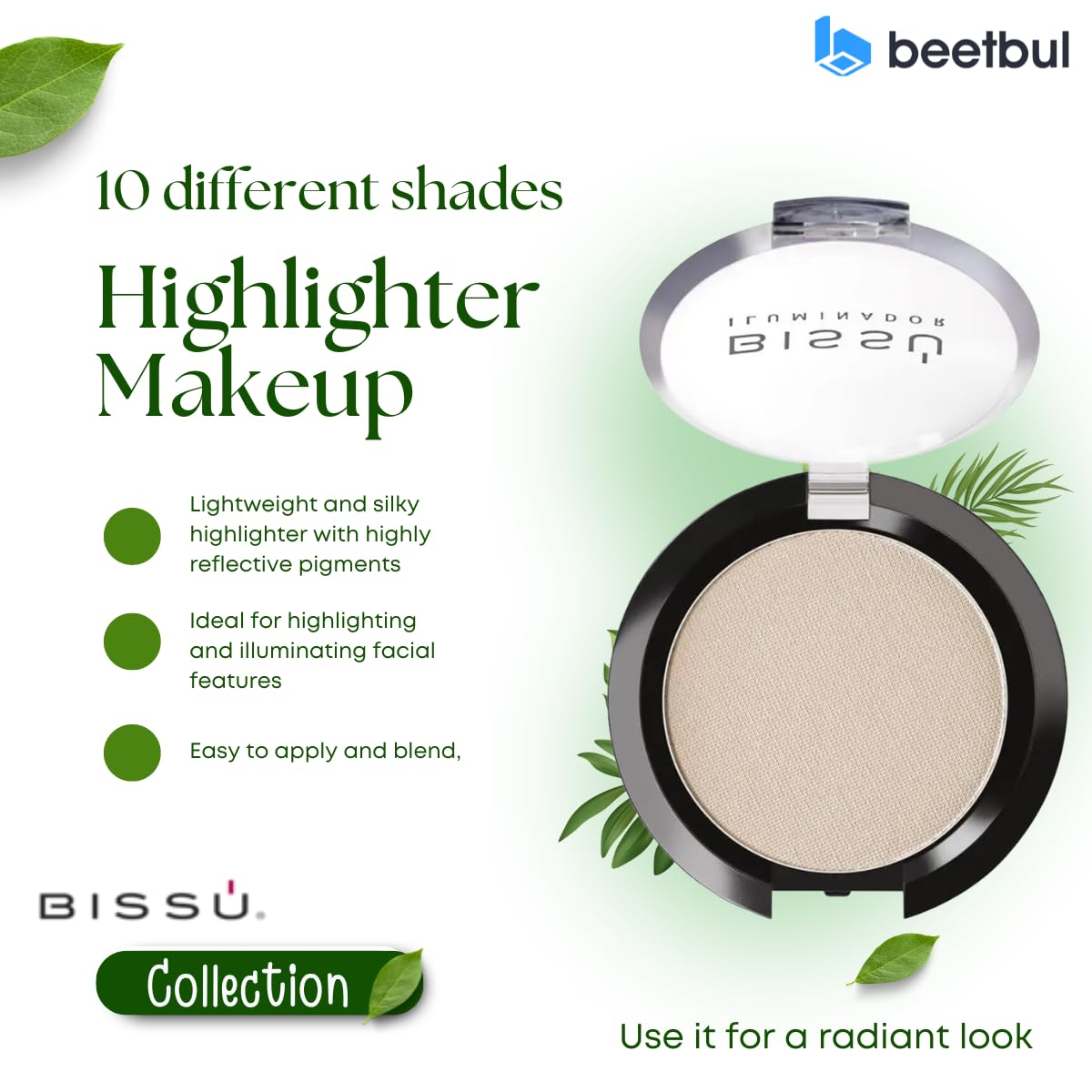 Bissú Powder Highlighter Makeup – Lightweight Silky Formula, 10 Shades (06 Virgo) – 4.5 g