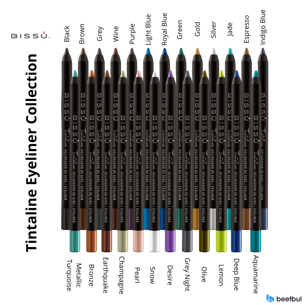 Bissú Tintaline Eyeliner - 25 Vivid Colors, High-Coverage, Long-Lasting & Smudge-Proof (Gold)