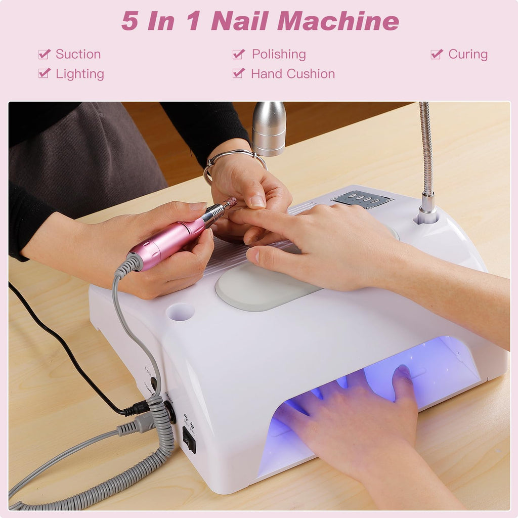 Biutee 5-in-1 Nail Dust Collector — 80W Vacuum, 30,000 RPM Drill, UV/LED Lamp