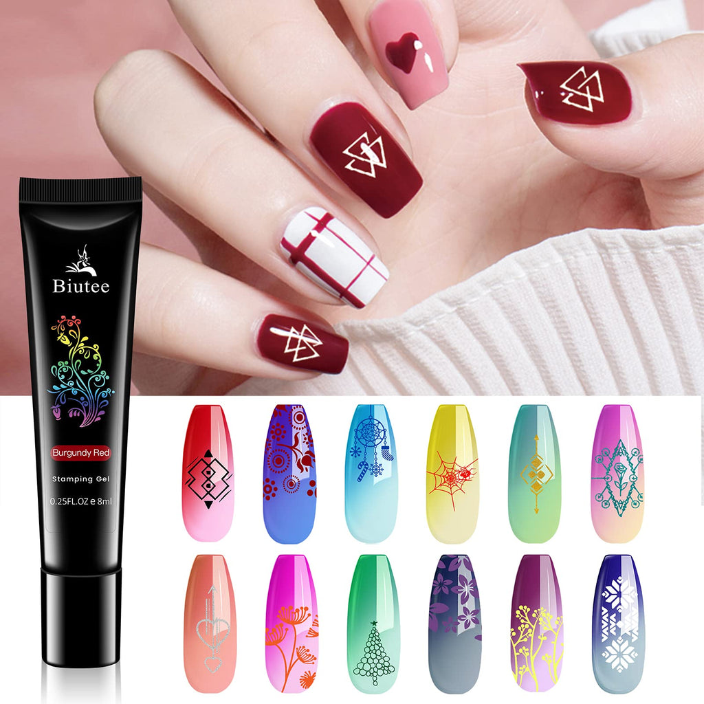 Biutee Nail Stamping Gel Pack – 12 Colors (8ml) for Nail Stamping Plates | UV/LED Safe