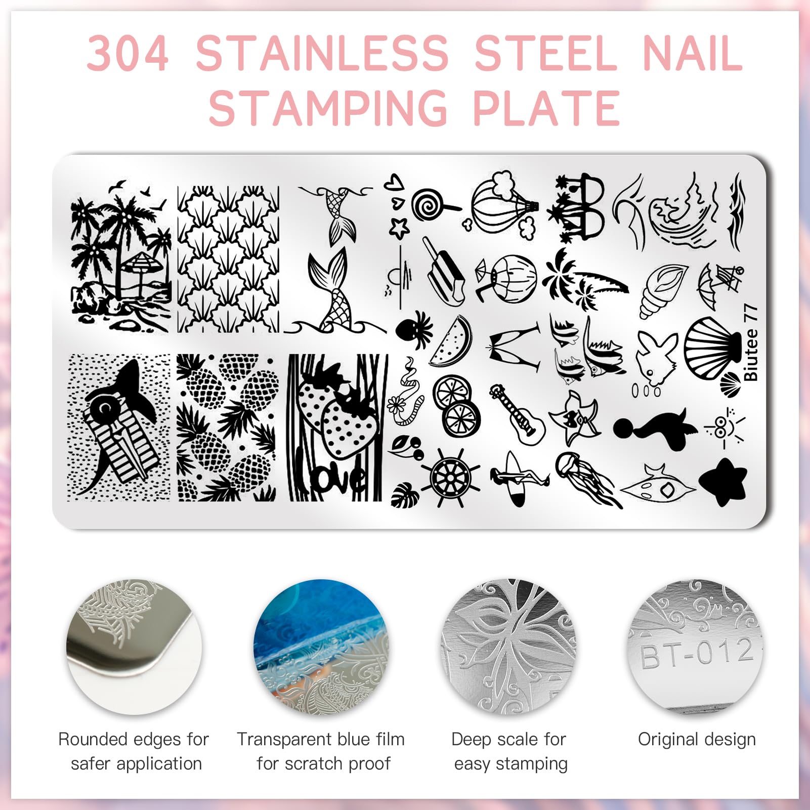 Biutee Nail Stamper Kit 22Pcs – Gel Nail Stamping Set with 12 Plates & 8 Polishes
