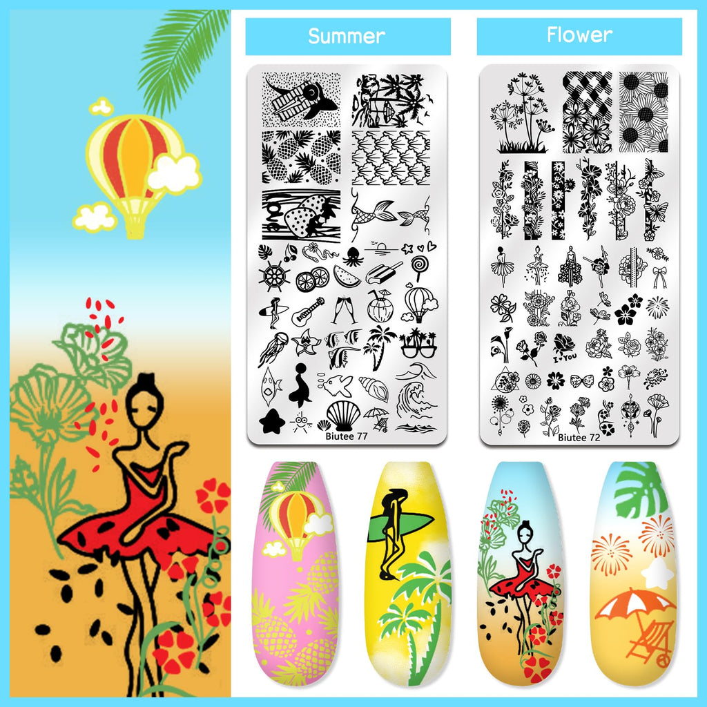 Biutee Nail Stamper Kit 22Pcs – Gel Nail Stamping Set with 12 Plates & 8 Polishes