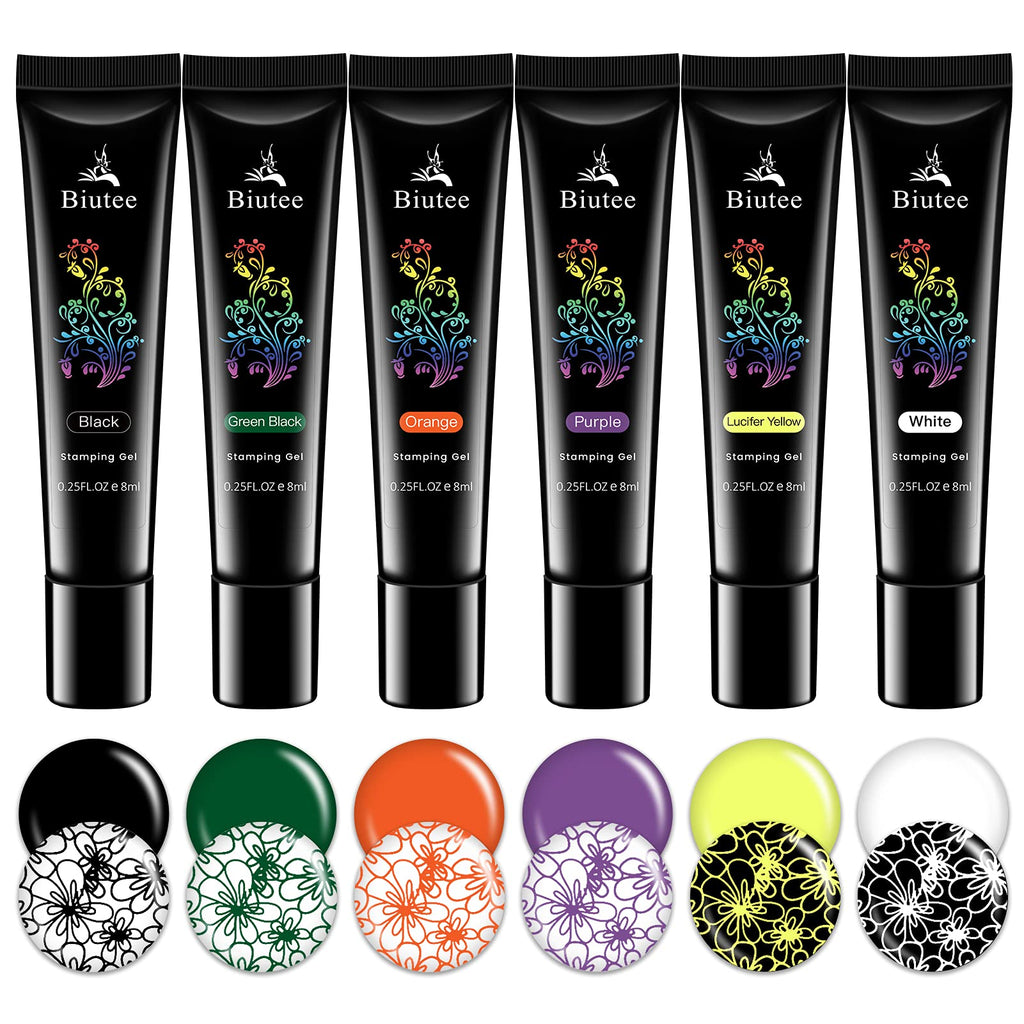 Biutee Nail Stamping Gel Pack – 12 Colors (8ml) for Nail Stamping Plates | UV/LED Safe