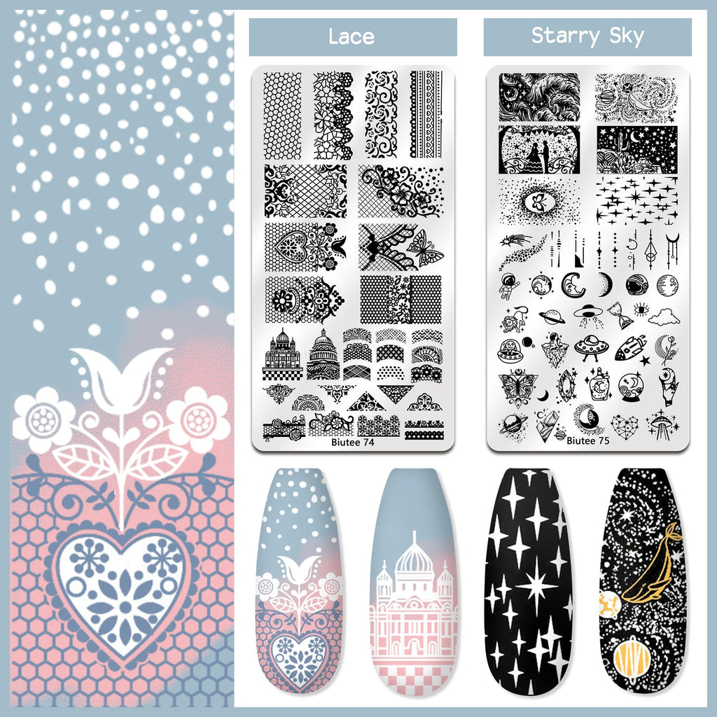 Biutee Nail Stamper Kit 22Pcs – Gel Nail Stamping Set with 12 Plates & 8 Polishes