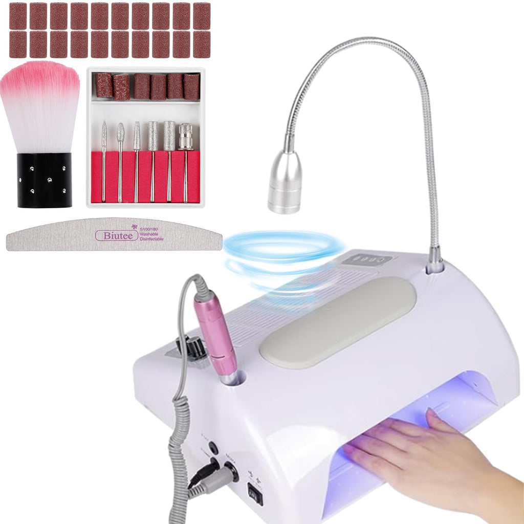 Biutee 5-in-1 Nail Dust Collector — 80W Vacuum, 30,000 RPM Drill, UV/LED Lamp