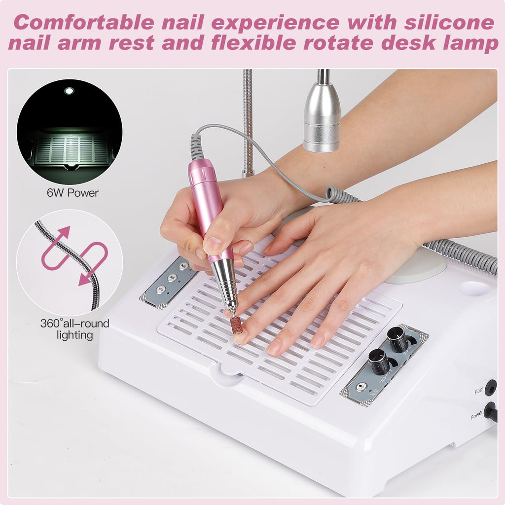 Biutee 5-in-1 Nail Dust Collector — 80W Vacuum, 30,000 RPM Drill, UV/LED Lamp