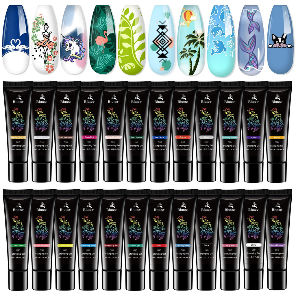 Biutee Nail Stamping Gel Polish – 24 Colors, 0.17 Fl Oz, Soak Off, UV/LED Cure