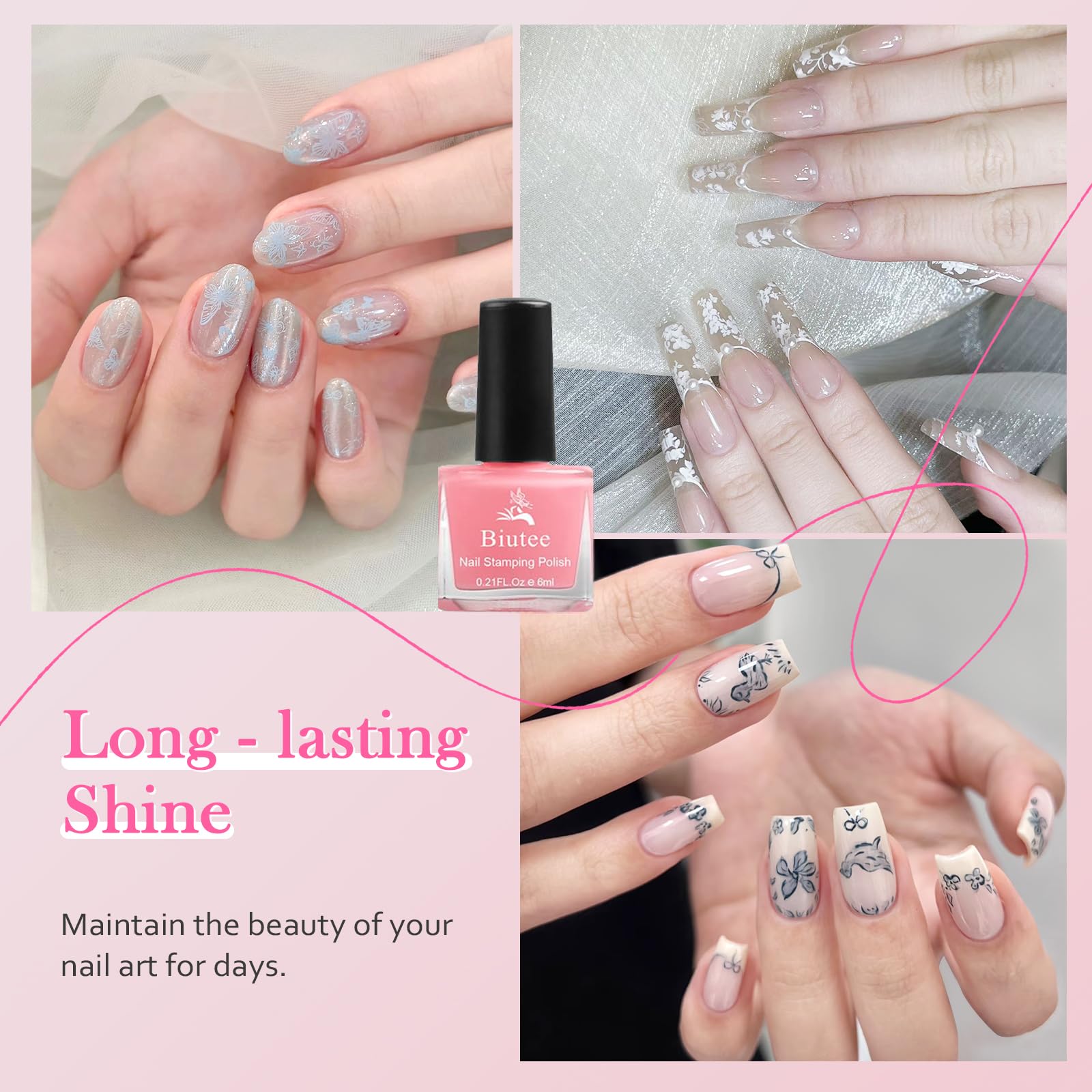 Biutee Nail Stamping Polish - 12 Colors (6ml) - Air Dry, Gift Box