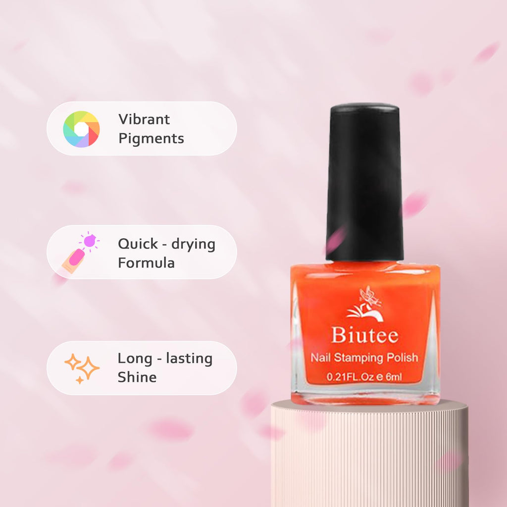 Biutee Nail Stamping Polish - 12 Colors (6ml) - Air Dry, Gift Box