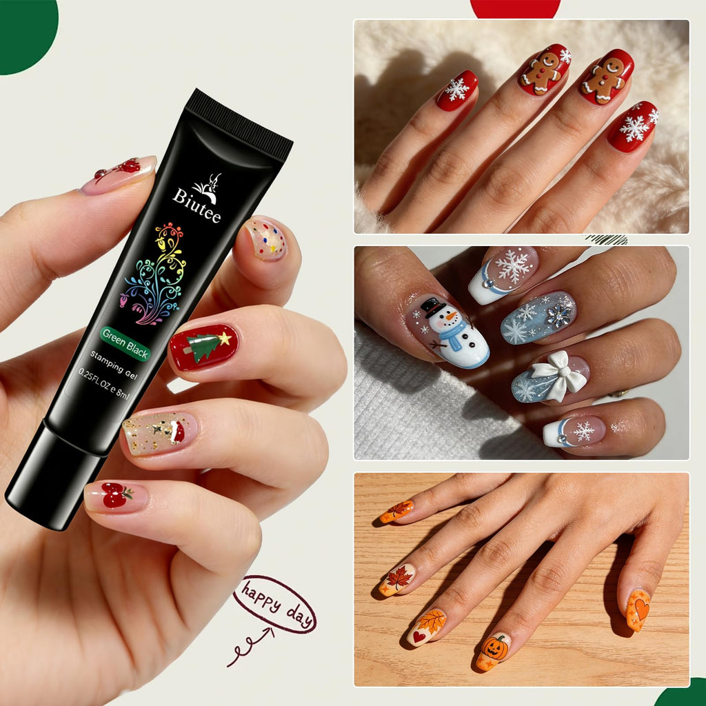 Biutee Nail Stamping Gel Pack – 12 Colors (8ml) for Nail Stamping Plates | UV/LED Safe