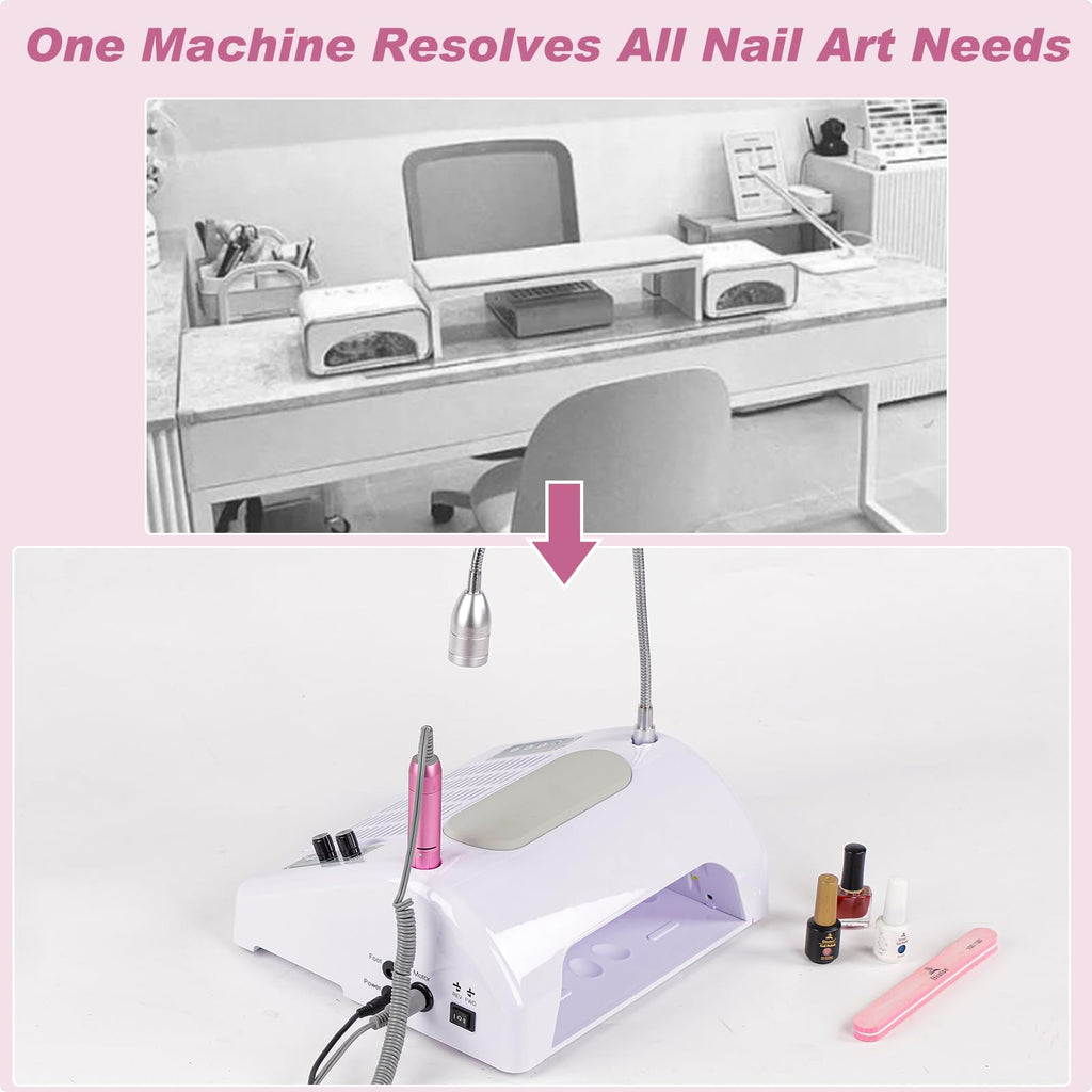Biutee 5-in-1 Nail Dust Collector — 80W Vacuum, 30,000 RPM Drill, UV/LED Lamp