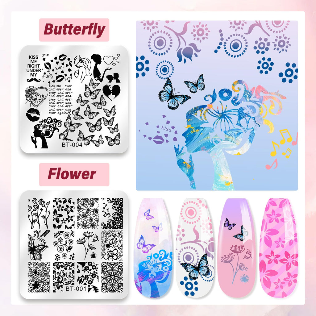 Biutee Nail Stamping Plates Set – 12 Plates, 8 Colors, Stamper & Scraper