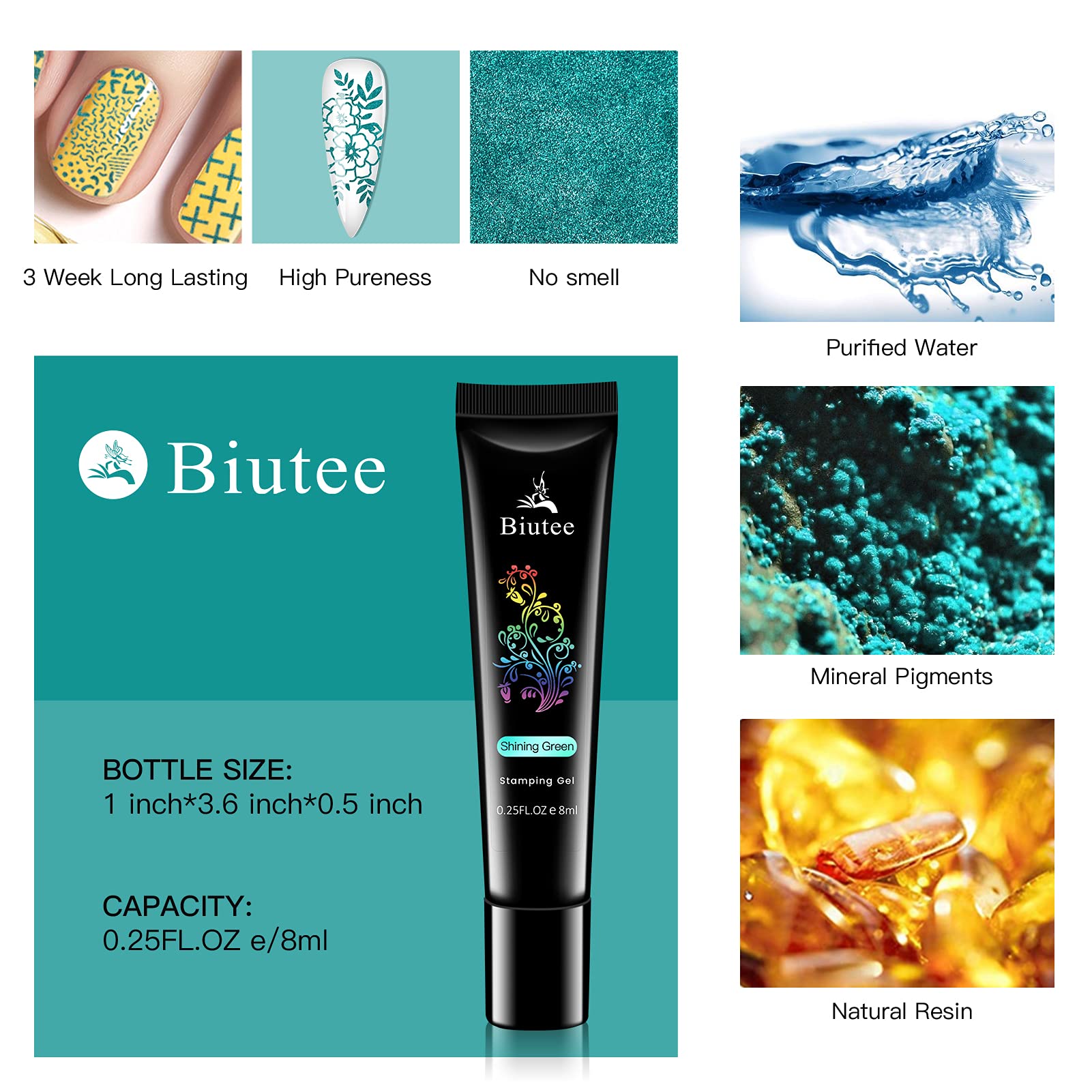 Biutee Nail Stamping Gel Pack – 12 Colors (8ml) for Nail Stamping Plates | UV/LED Safe