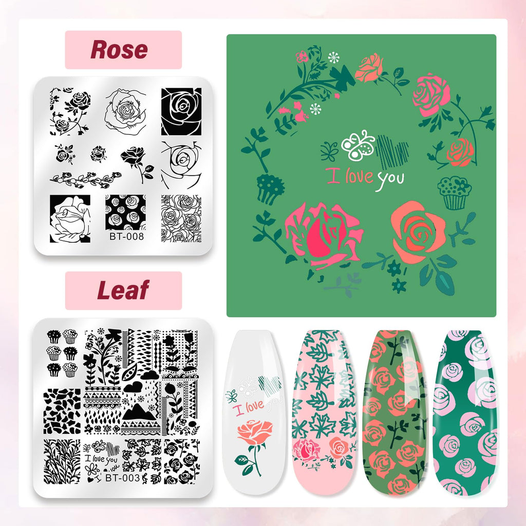 Biutee Nail Stamping Plates Set – 12 Plates, 8 Colors, Stamper & Scraper