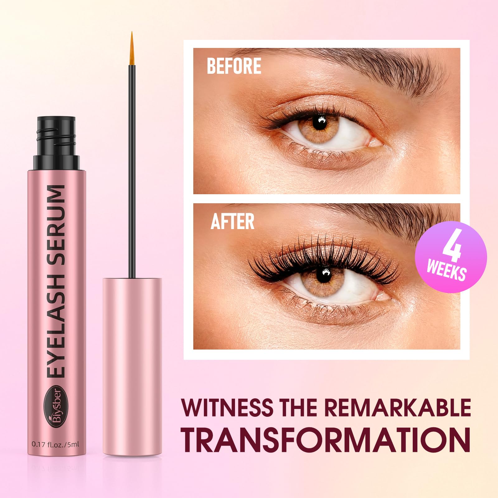Biysber Lash Serum for Eyelash Growth – Premium Vegan Formula for Longer, Fuller Lashes & Brows (5 mL)