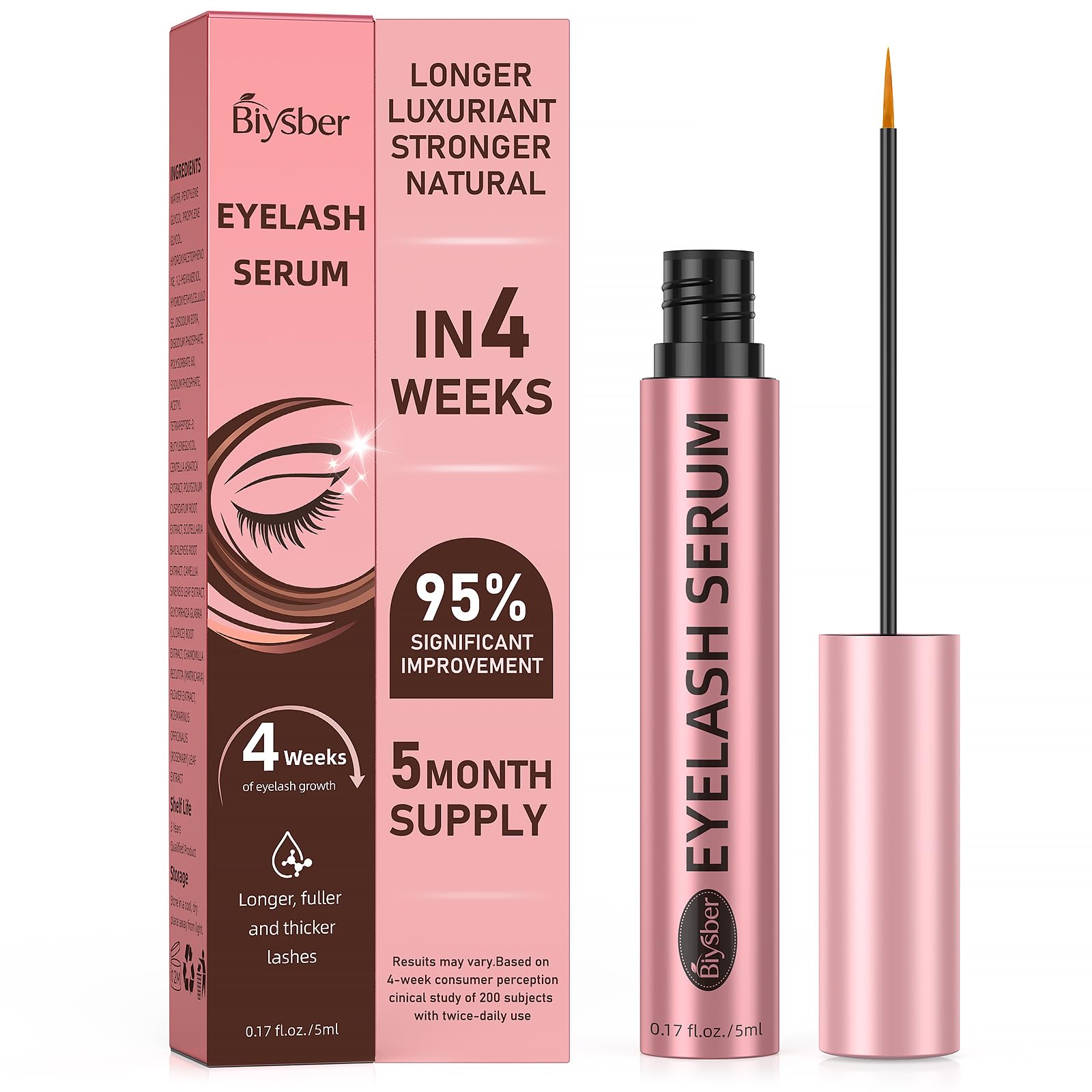 Biysber Lash Serum for Eyelash Growth – Longer, Fuller Lashes & Brows (5 mL) – Gentle & Vegan