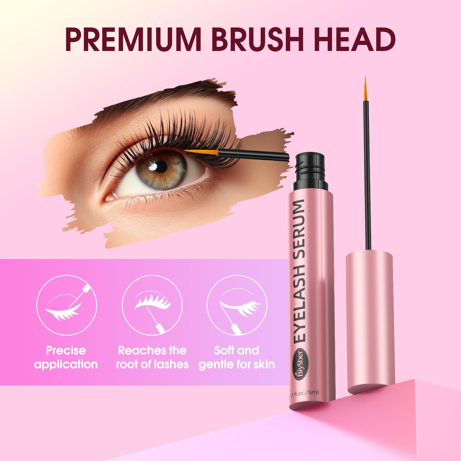 Biysber Lash Serum for Eyelash Growth – Premium Vegan Formula for Longer, Fuller Lashes & Brows (5 mL)