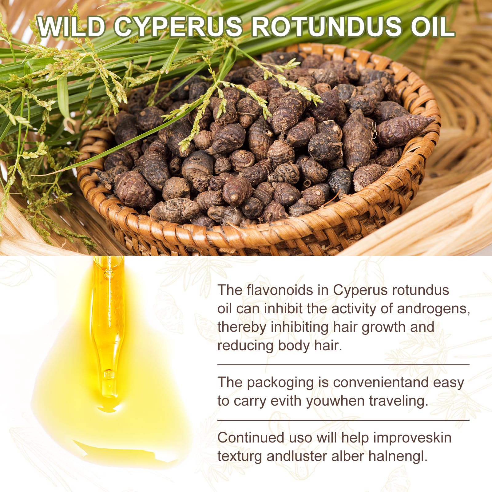 BKKTfBWK Cyperus Rotundus Oil – Natural Hair Reduction & Skin Soothing, 60ml