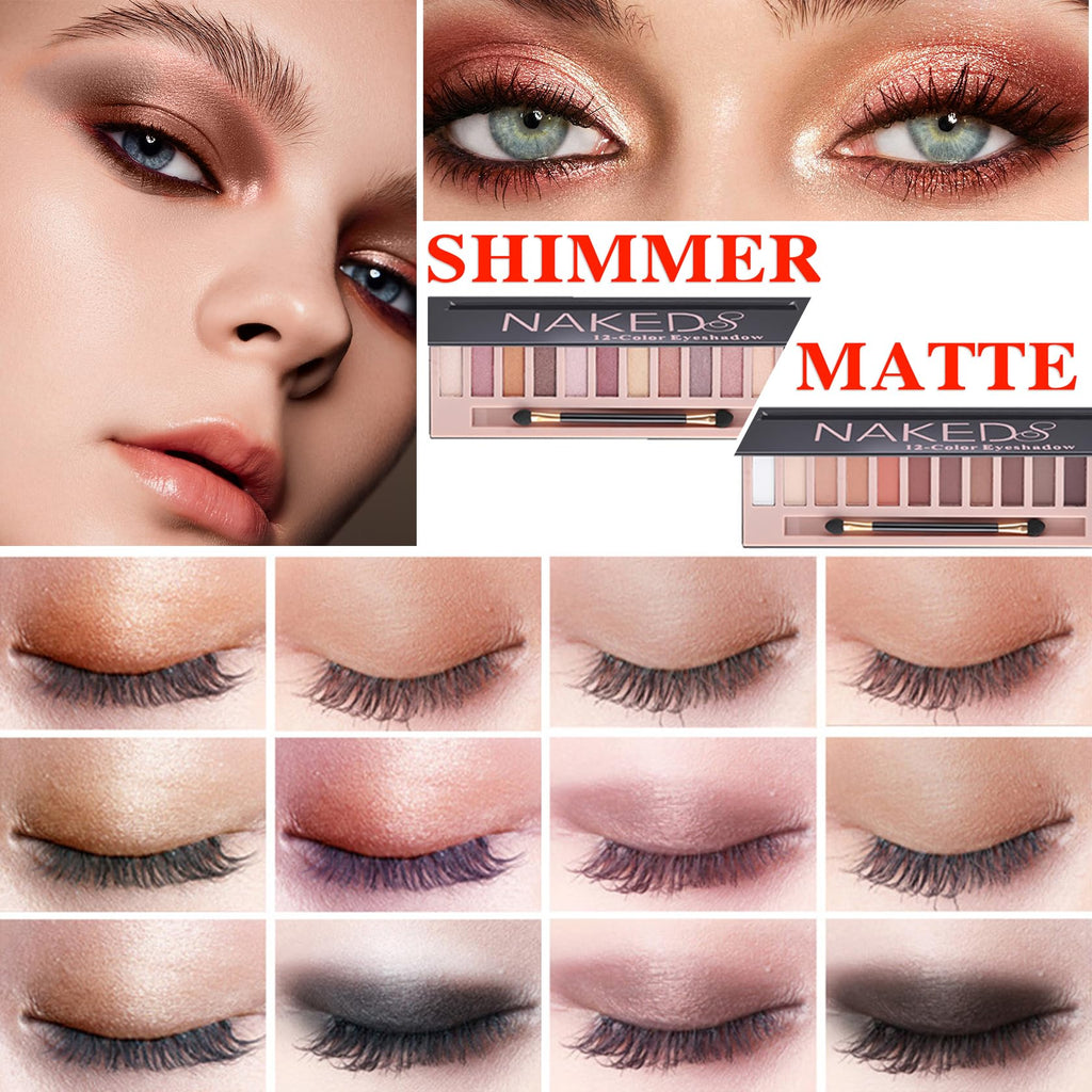BKPPLZP 12-Color Naked Eyeshadow Palette – Nude Matte & Glitter Eye Shadow Set with Contour Stick