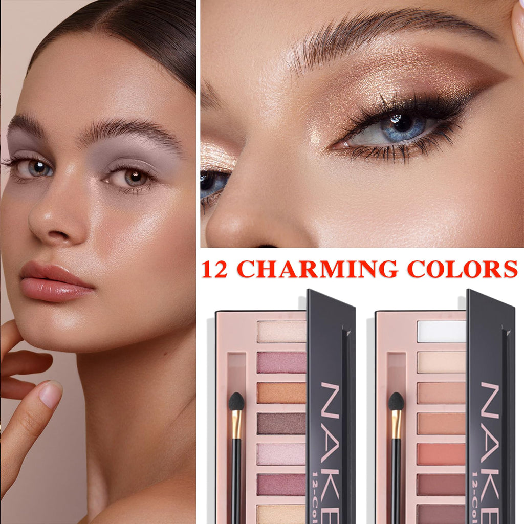 BKPPLZP 12-Color Naked Eyeshadow Palette – Nude Matte & Glitter Eye Shadow Set with Contour Stick