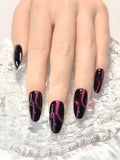 Black Double Pink Cat Eye Press-On Nails – Medium Almond, 10 Pieces | Sparkling Star Design