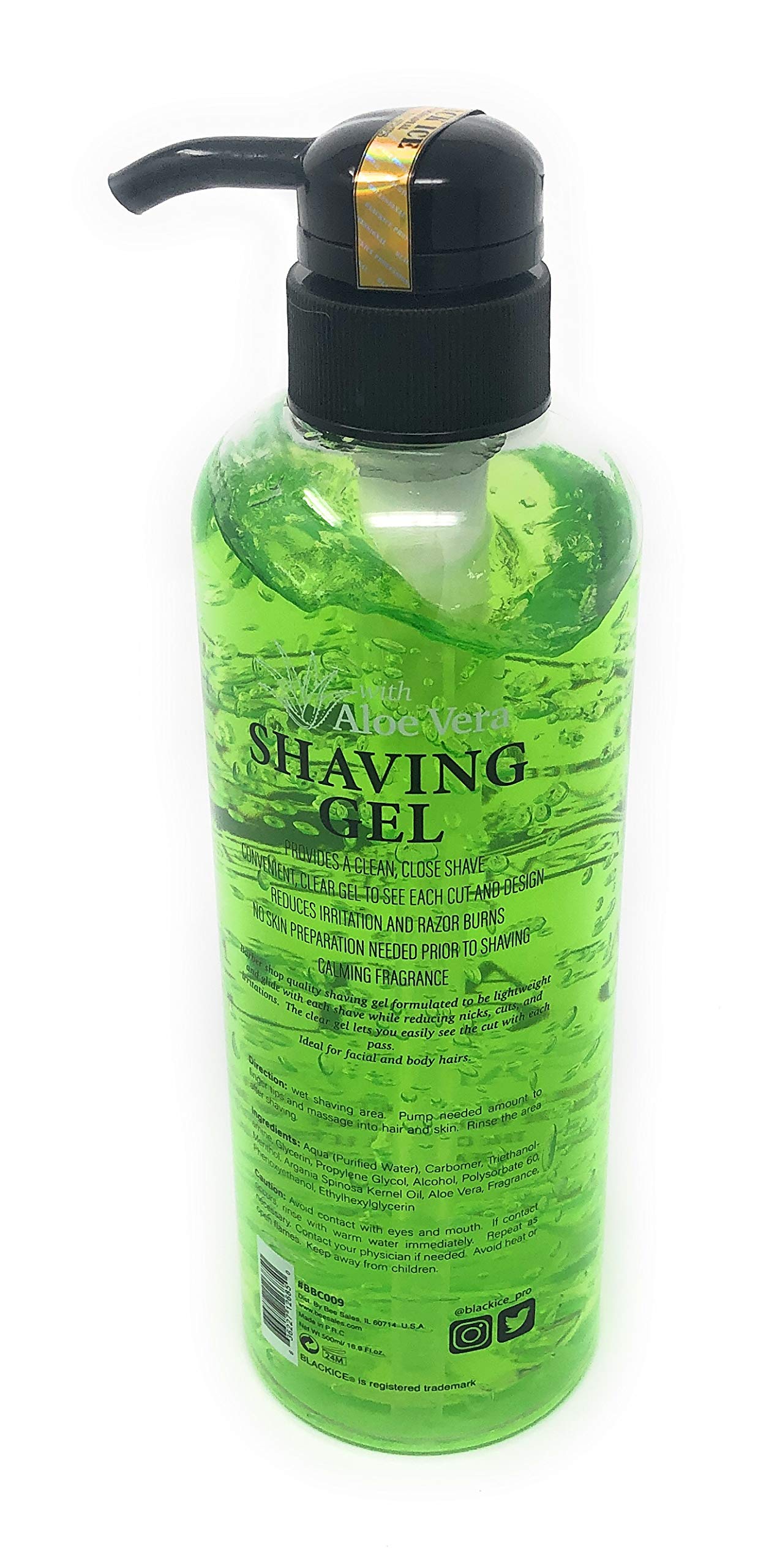 Black Ice Professional Shaving Gel with Aloe Vera – Clear Gel for Visible, Smooth Shave | 16.9 Fl oz