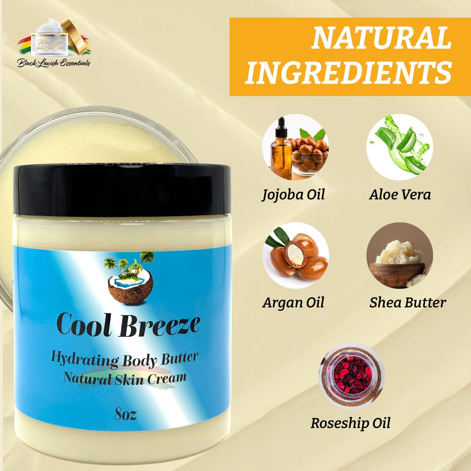 Black Lavish Essentials Ultra-Soft Shea Body Butter – Deep Hydration for Dry Skin, Cool Breeze Scent, 8oz