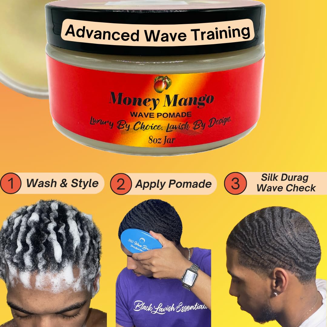 Black Lavish Essentials Money Mango Pomade – Ultra-Smooth 360 Wave Pomade for Men, Deep Waves, Strong Hold & Shine, Non-Greasy, 8oz