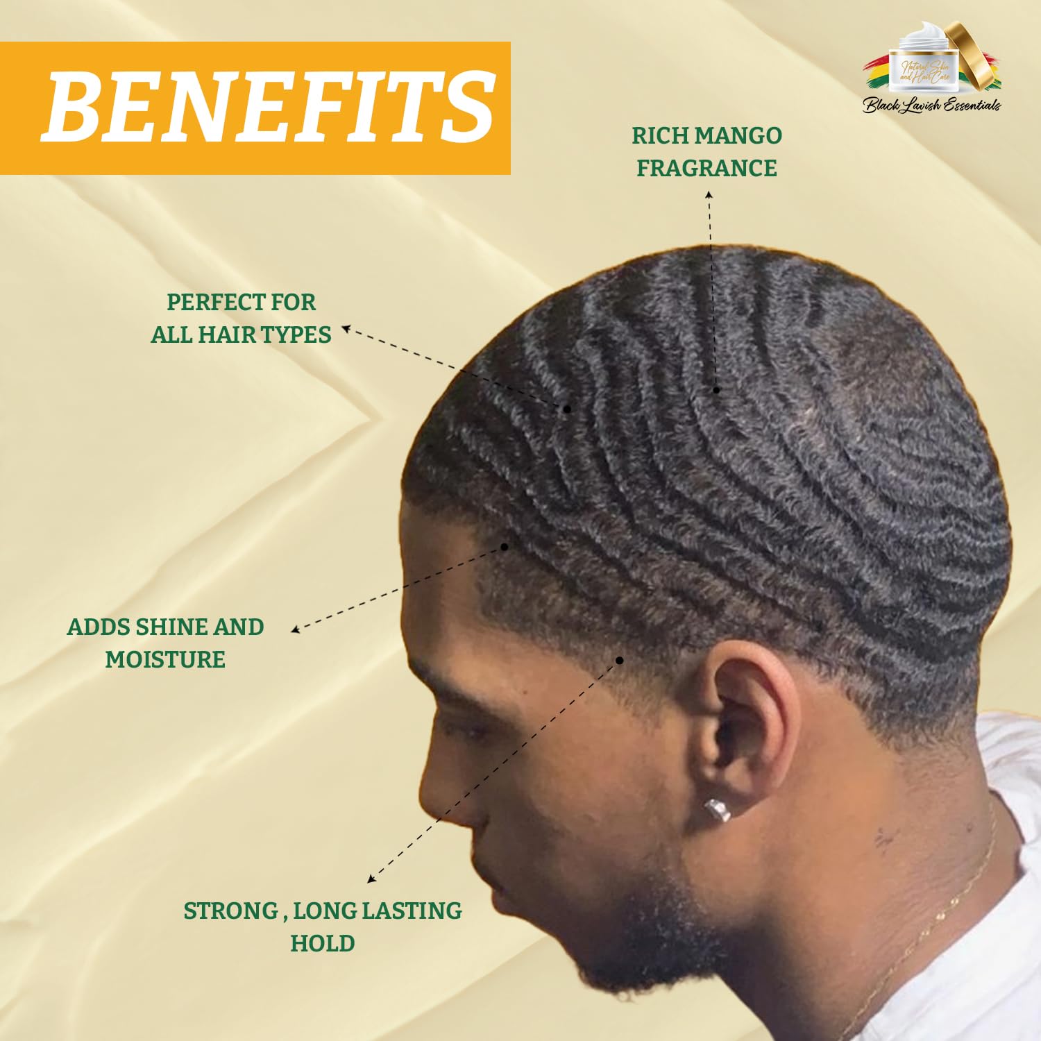 Black Lavish Essentials Money Mango Pomade – Ultra-Smooth 360 Wave Pomade for Men, Deep Waves, Strong Hold & Shine, Non-Greasy, 8oz