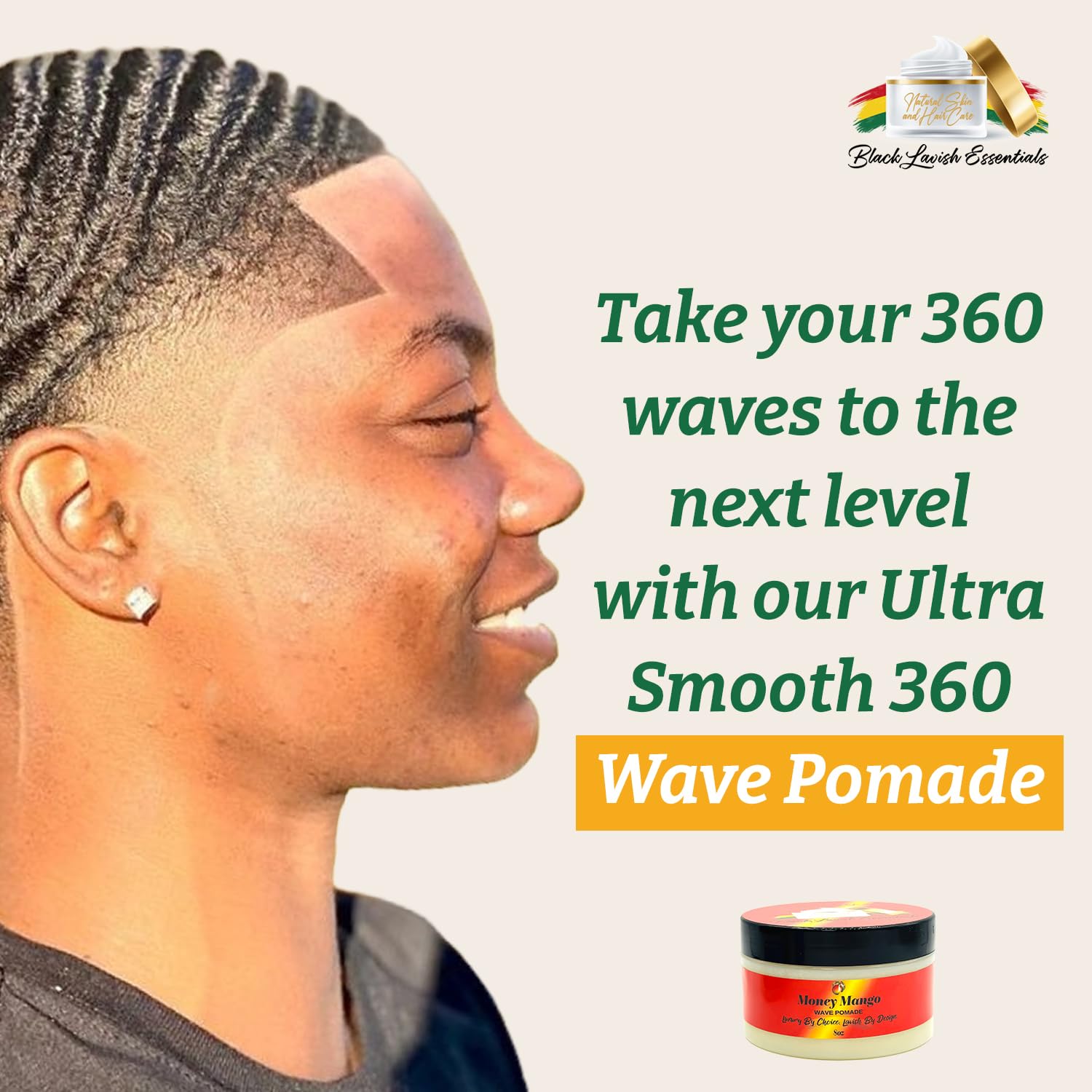 Black Lavish Essentials Money Mango Pomade – Ultra-Smooth 360 Wave Pomade for Men, Deep Waves, Strong Hold & Shine, Non-Greasy, 8oz