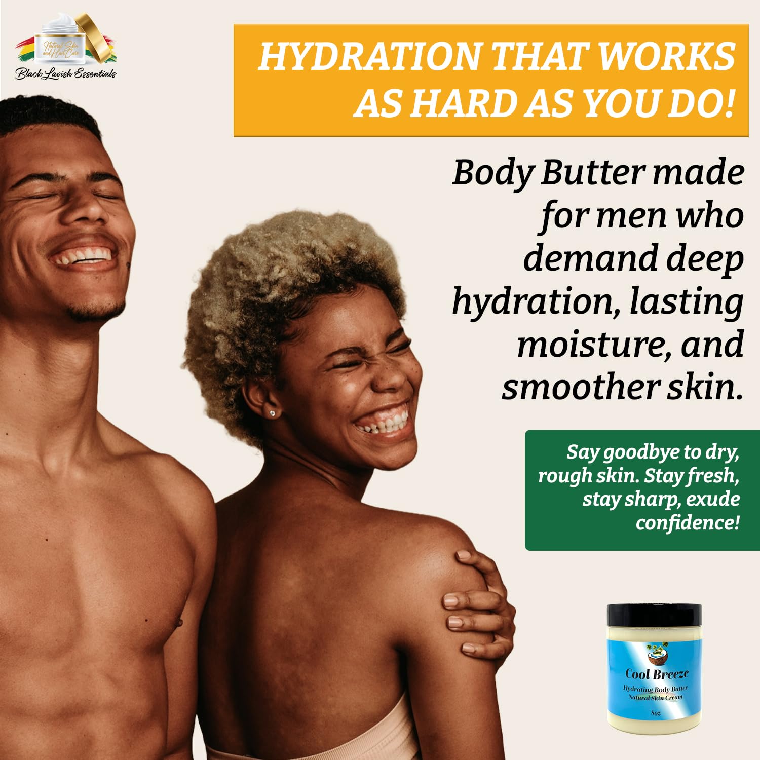 Black Lavish Essentials Ultra-Soft Shea Body Butter – Deep Hydration for Dry Skin, Cool Breeze Scent, 8oz