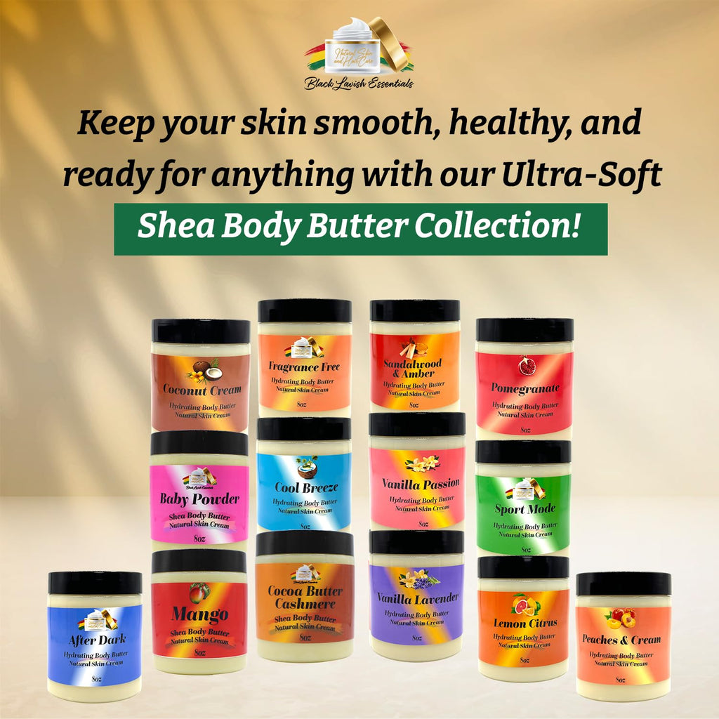 Black Lavish Essentials Ultra-Soft Shea Body Butter – Deep Hydration for Dry Skin, Cool Breeze Scent, 8oz