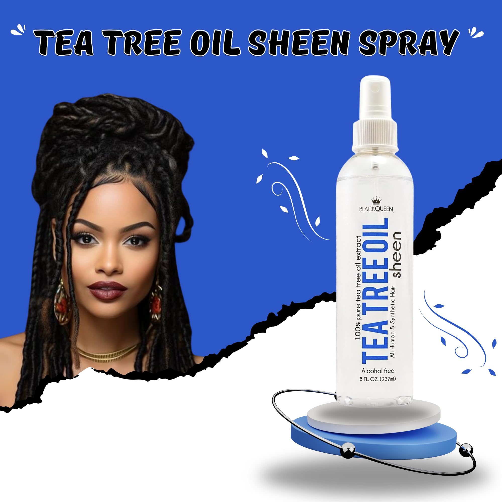 Black Queen Tea Tree Oil Sheen Spray for Locs – Moisturizing, Non-Greasy Shine, USA Made 8 oz