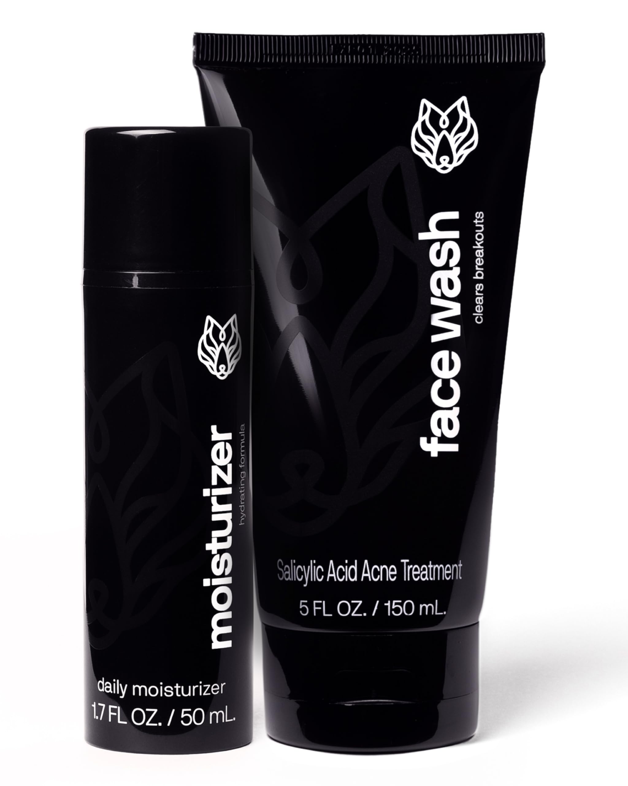 Black Wolf Charcoal Face Wash & Oil-Free Moisturizer Gel Bundle for Oily Skin — Deep Clean + Lightweight Hydration