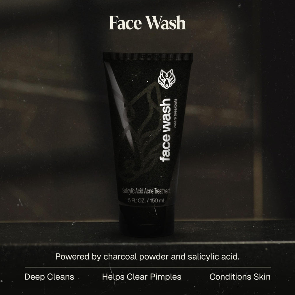 Black Wolf Salicylic Acid Acne Face Wash for Men – Charcoal Cleanser & Gentle Exfoliator