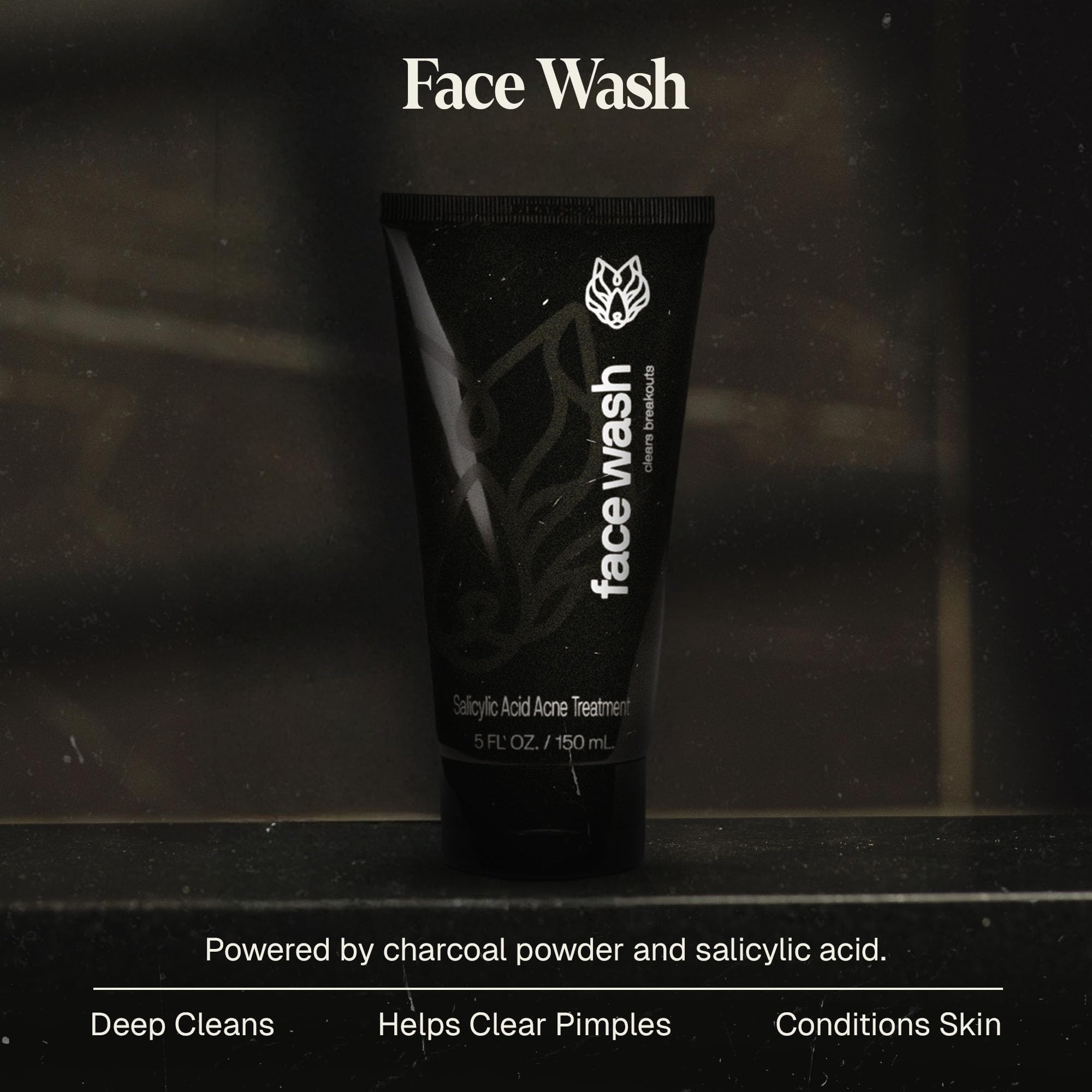 Black Wolf Salicylic Acid Acne Face Wash for Men – Charcoal Cleanser & Gentle Exfoliator