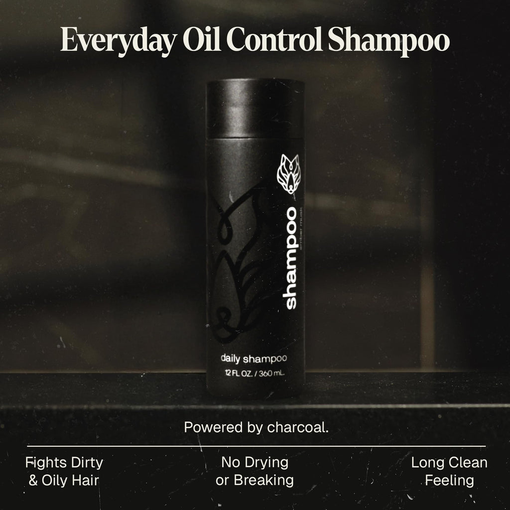 Black Wolf Men’s Shampoo for Oily Hair – Charcoal-Infused Oil Control, 12 oz