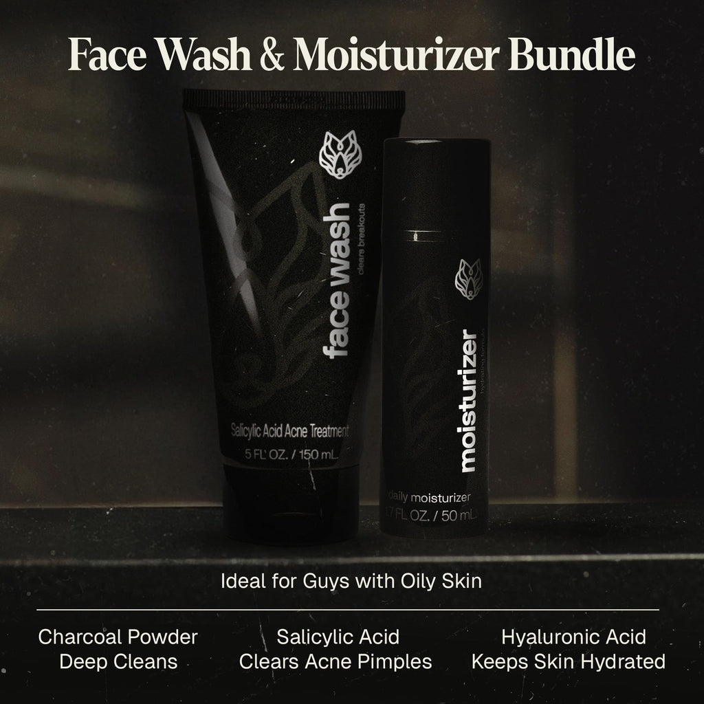 Black Wolf Charcoal Face Wash & Oil-Free Moisturizer Gel Bundle for Oily Skin — Deep Clean + Lightweight Hydration
