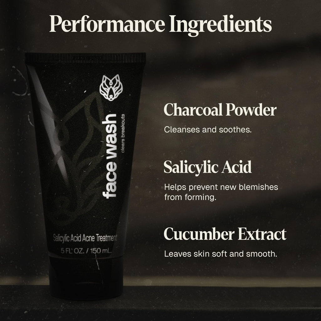 Black Wolf Salicylic Acid Acne Face Wash for Men – Charcoal Cleanser & Gentle Exfoliator