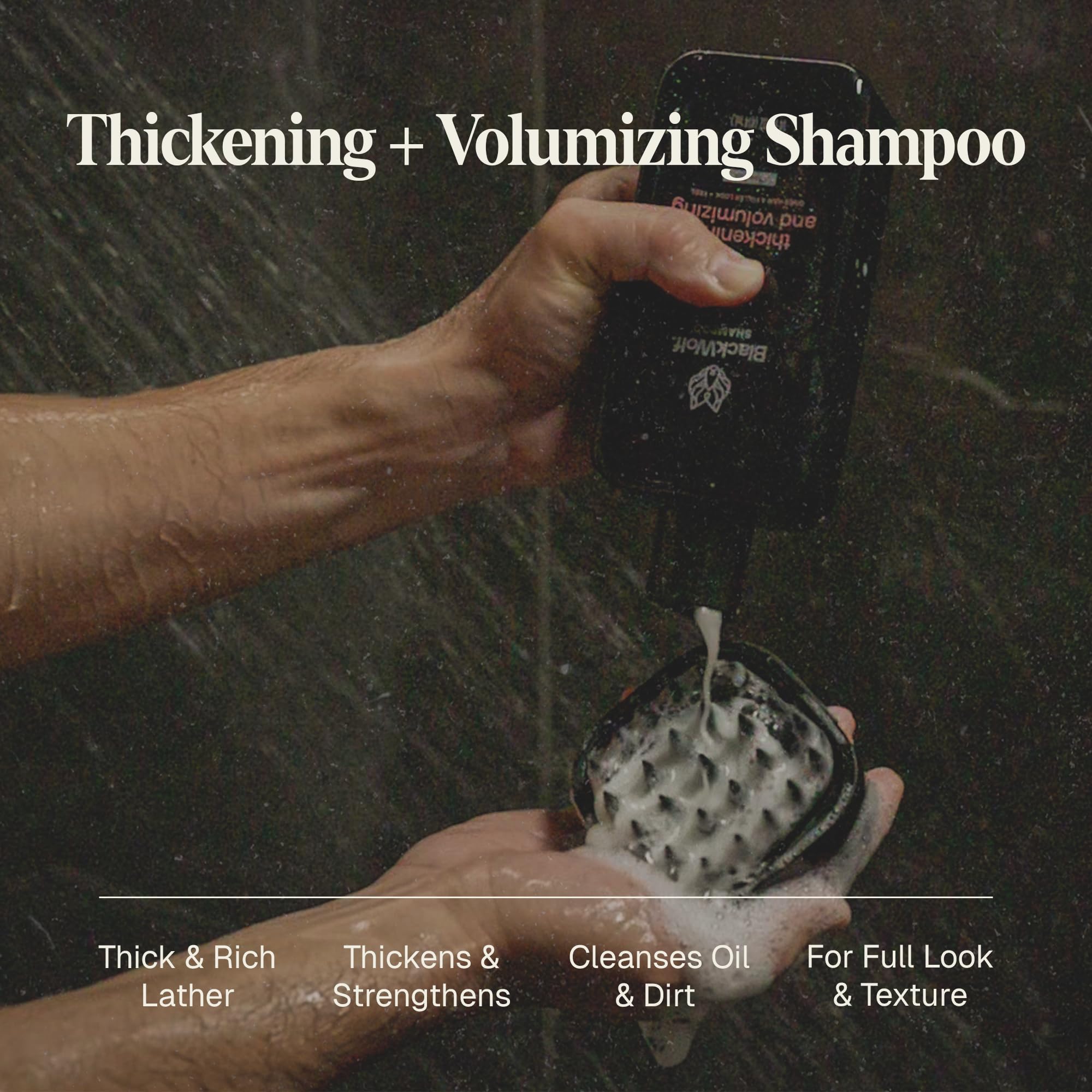 Black Wolf Thickening & Volumizing Shampoo for Men — Biotin, Keratin & Rice Protein for Fuller Hair